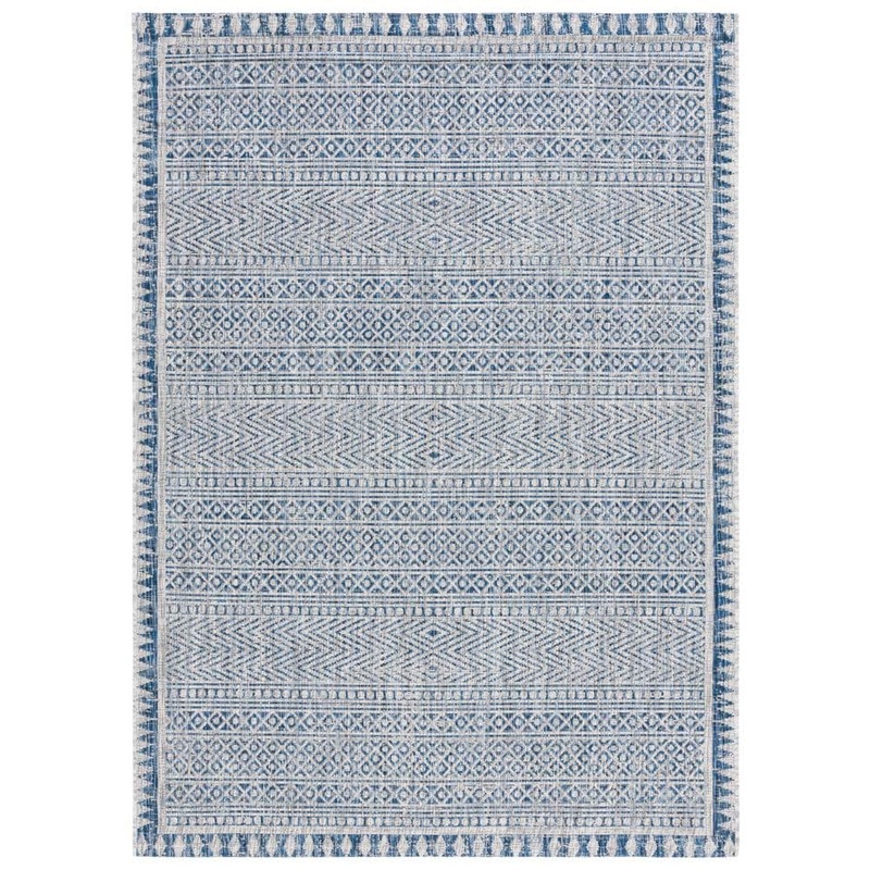 SAFAVIEH Courtyard Navy/Gray 5 ft. x 8 ft. Border Geometric Striped Indoor/Outdoor Area Rug CY8081-36821-5