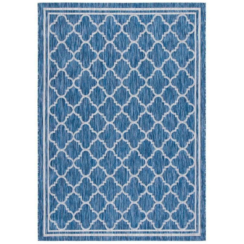 SAFAVIEH Courtyard Navy/Gray 8 ft. x 10 ft. Border Quatrefoil Indoor/Outdoor Patio  Area Rug CY8918-36821-810