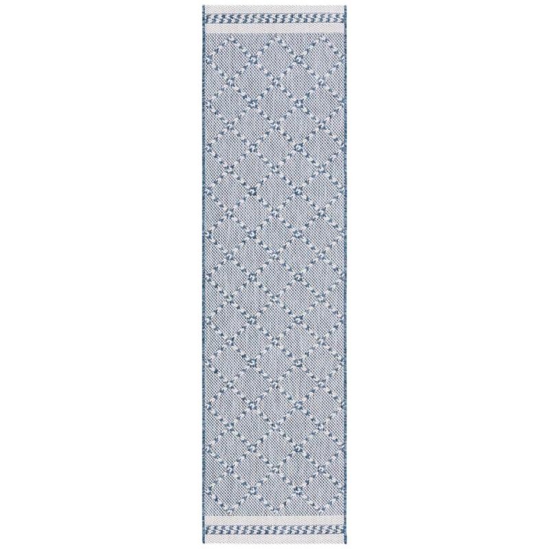 SAFAVIEH Courtyard Navy/Ivory 2 ft. x 8 ft. Border Diamond Indoor/Outdoor Runner Rug CY8234-534-28