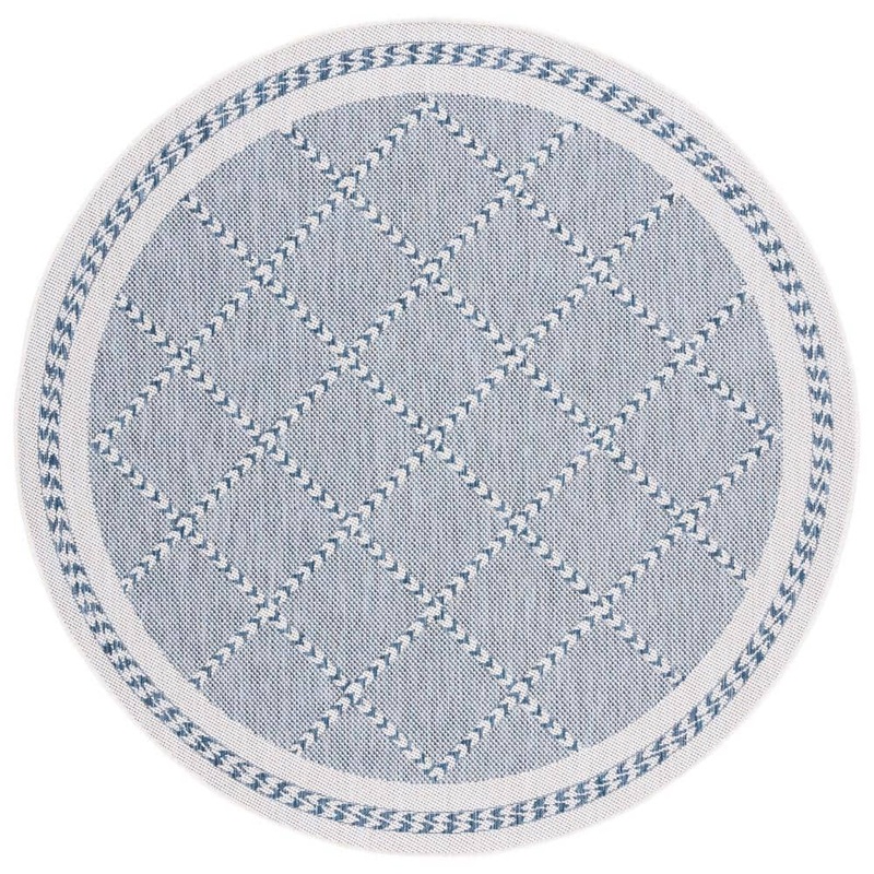 SAFAVIEH Courtyard Navy/Ivory 7 ft. Round Border Diamond Indoor/Outdoor Area Rug CY8234-534-7R