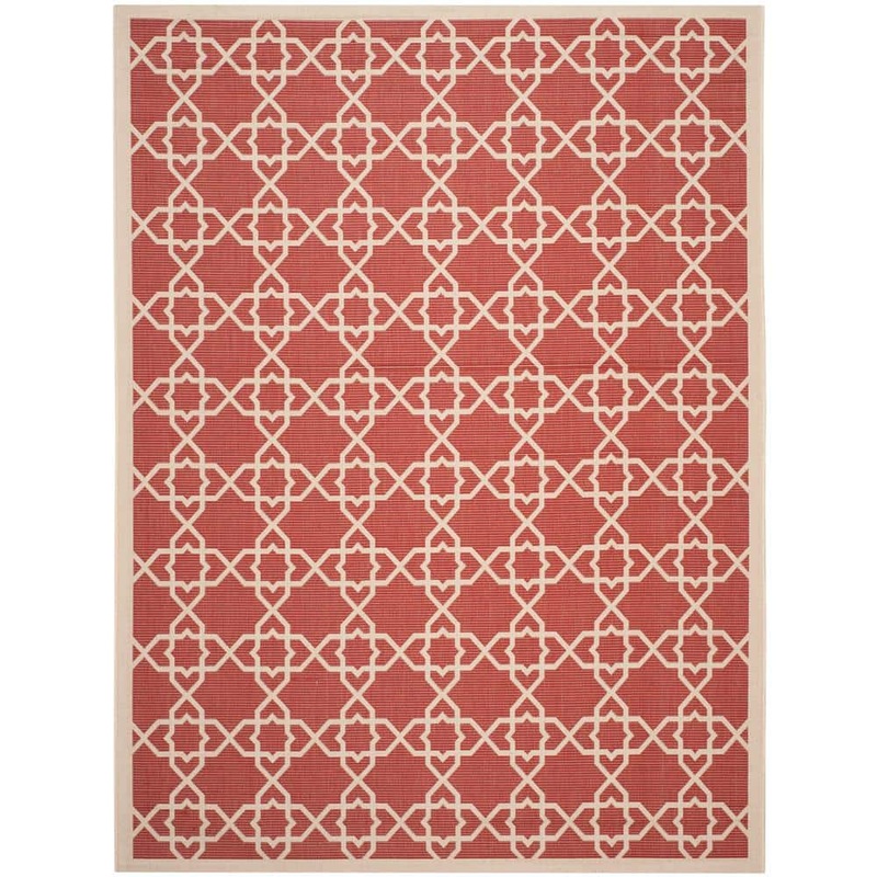 SAFAVIEH Courtyard Red/Beige 9 ft. x 12 ft. Border Indoor/Outdoor Patio  Area Rug CY6032-248-9