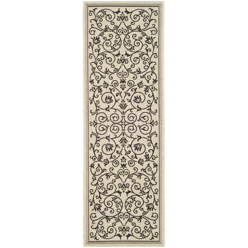 SAFAVIEH Courtyard Sand/Black 2 ft. x 7 ft. Border Indoor/Outdoor Patio  Runner Rug CY2098-3901-27
