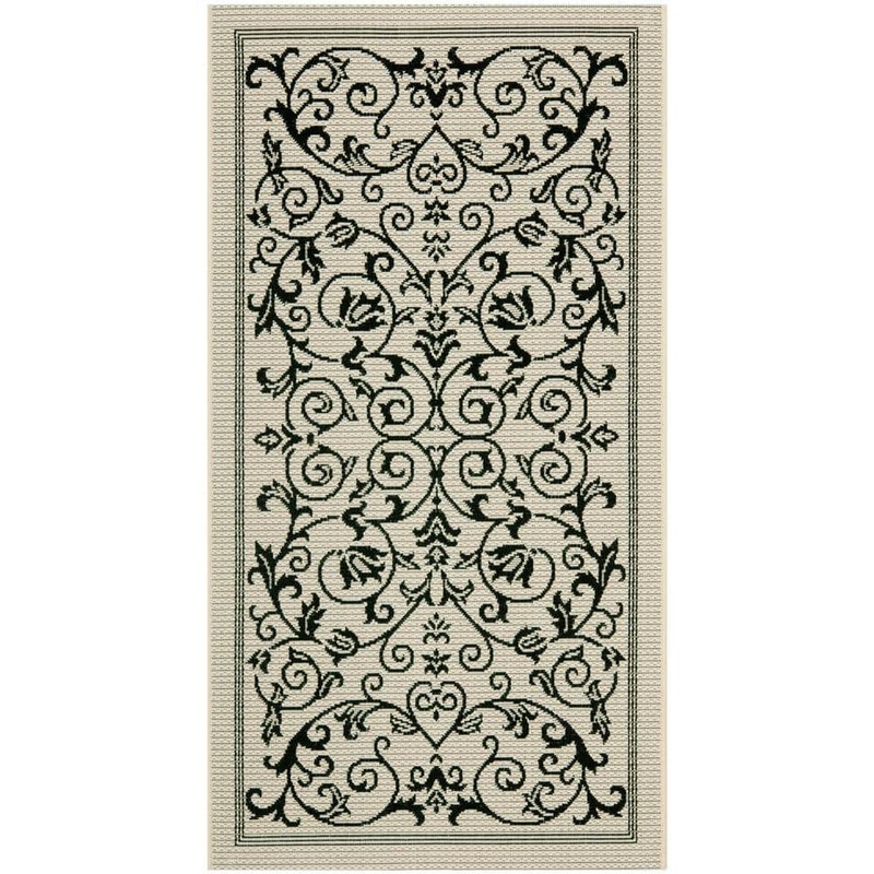 SAFAVIEH Courtyard Sand/Black Doormat 3 ft. x 5 ft. Border Indoor/Outdoor Patio Area Rug CY2098-3901-3