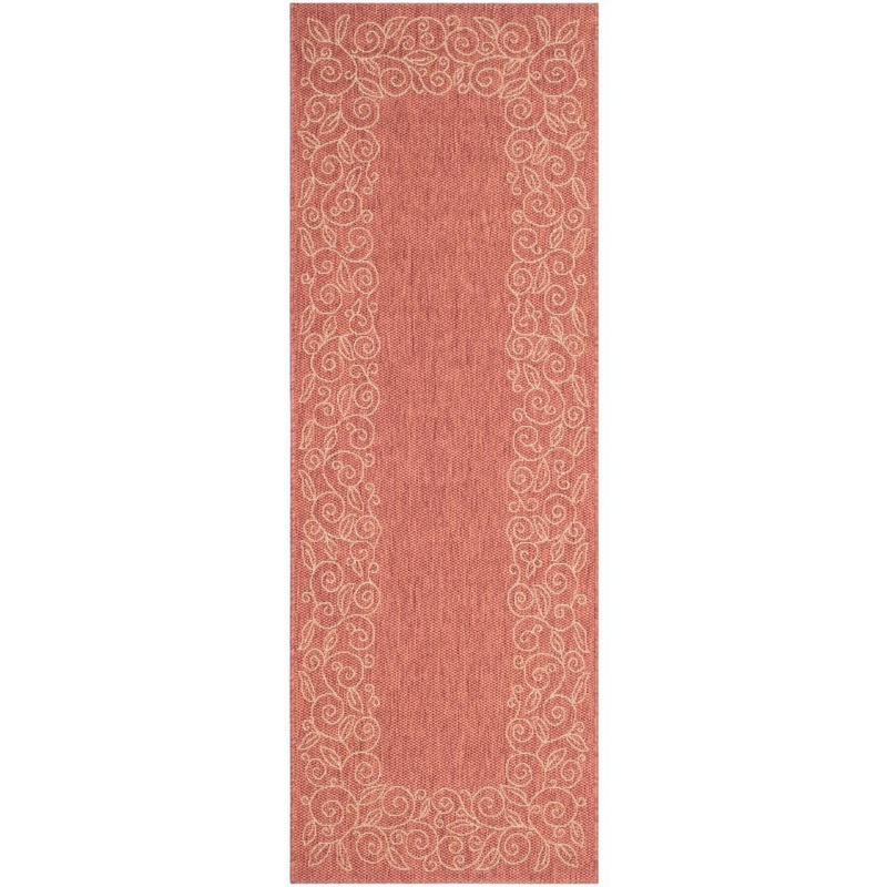 SAFAVIEH Courtyard Terracotta/Beige 3 ft. x 8 ft. Floral Indoor/Outdoor Patio  Runner Rug CY5139A-38