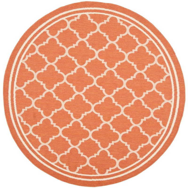 SAFAVIEH Courtyard Terracotta/Bone 8 ft. x 8 ft. Round Geometric Indoor/Outdoor Patio  Area Rug CY6918-241-8R