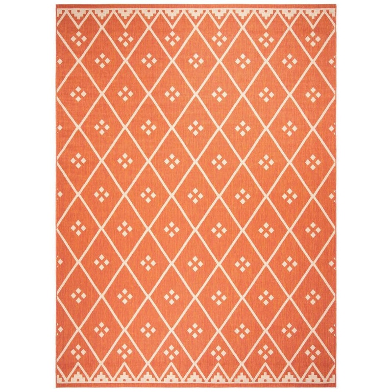 SAFAVIEH Courtyard Terracotta/Light Beige 8 ft. x 10 ft. Tribal Diamond Indoor/Outdoor Patio  Area Rug CY6303-231-810