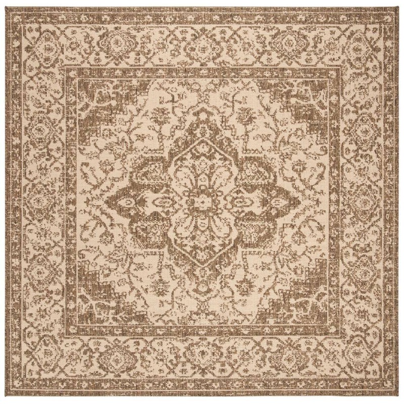 SAFAVIEH Linden Cream/Beige 7 ft. x 7 ft. Square Antique Medallion Border Area Rug LND137C-6SQ