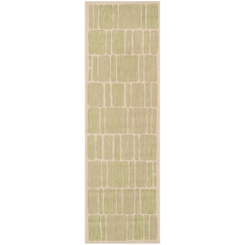 SAFAVIEH Martha Stewart Cream/Sweet Pea 3 ft. x 8 ft. Geometric Indoor/Outdoor Patio  Runner Rug MSR4289-325-38
