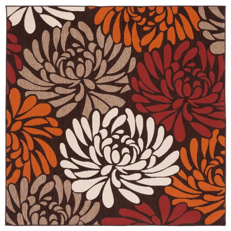 SAFAVIEH Veranda Chocolate/Terracotta 7 ft. x 7 ft. Square Abstract Floral Indoor/Outdoor Area Rug VER049-0325-7SQ