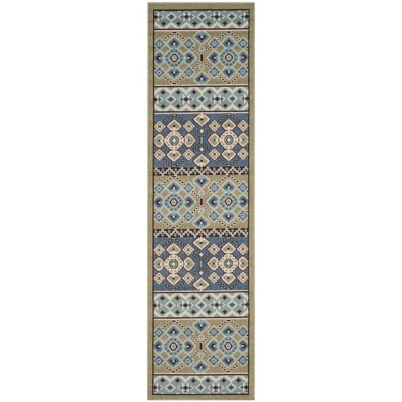 SAFAVIEH Veranda Green/Blue 2 ft. x 8 ft. Border Indoor/Outdoor Patio  Runner Rug VER093-0642-28