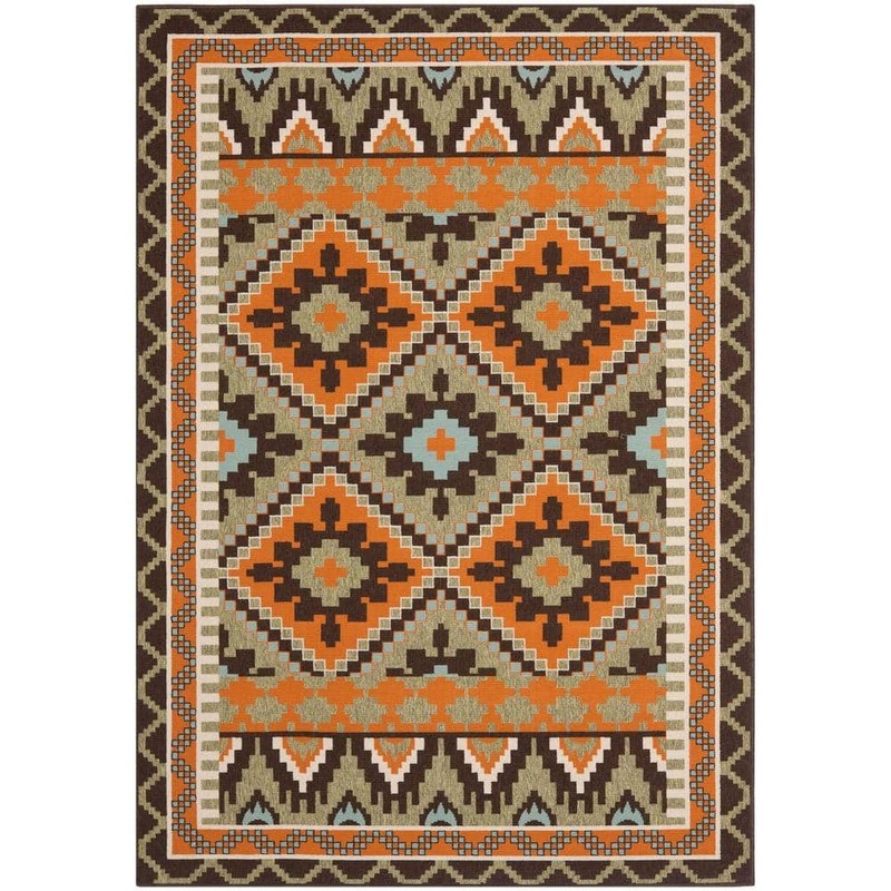 SAFAVIEH Veranda Green/Terracotta 4 ft. x 6 ft. Border Indoor/Outdoor Patio  Area Rug VER096-0742-4