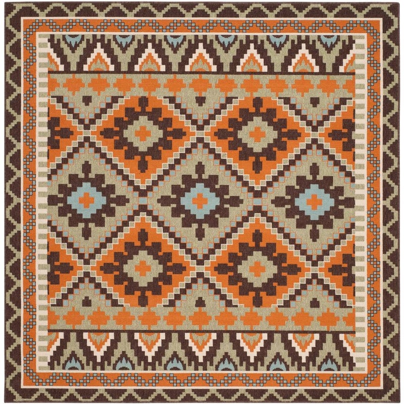 SAFAVIEH Veranda Green/Terracotta Doormat 3 ft. x 3 ft. Southwestern Tribal Indoor/Outdoor Patio Square Area Rug VER096-0742-3SQ