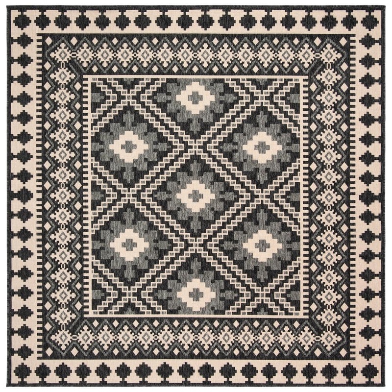SAFAVIEH Veranda Ivory/Gray Doormat 3 ft. x Doormat 3 ft. Aztec Geometric Indoor/Outdoor Patio Square Area Rug VER099-0451-3SQ