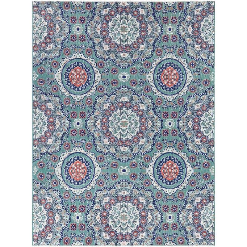 StyleWell Aloe/Pink 5 ft. x 7 ft. Medallion Indoor/Outdoor Patio Area Rug 3102409