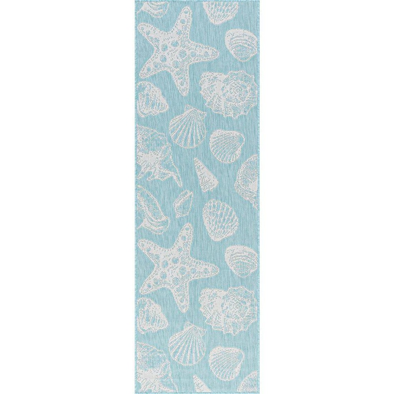 Tayse Rugs Eco Coastal Aqua 3 ft. x 10 ft. Indoor/Outdoor Runner Rug ECO1406 3×10
