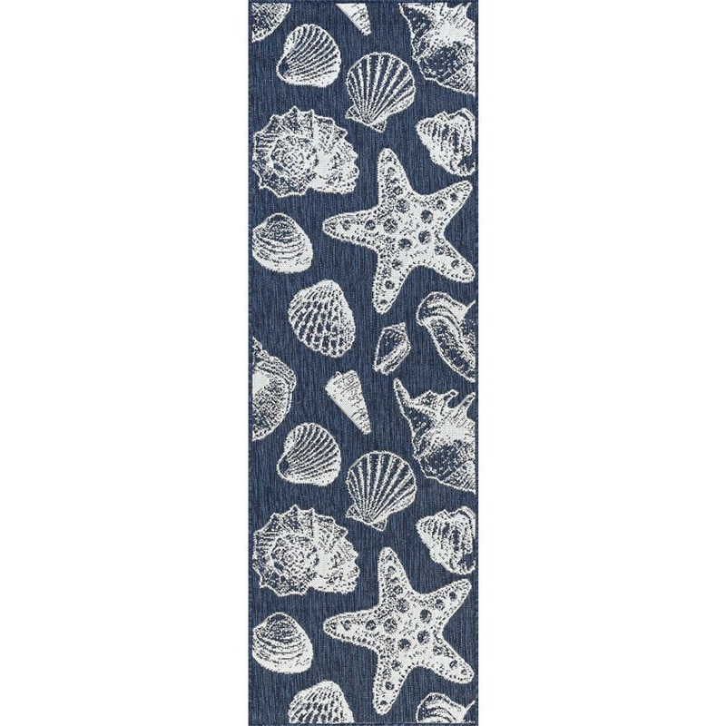 Tayse Rugs Eco Coastal Navy 2 ft. x 8 ft. Indoor/Outdoor Runner Rug ECO1405 2×8