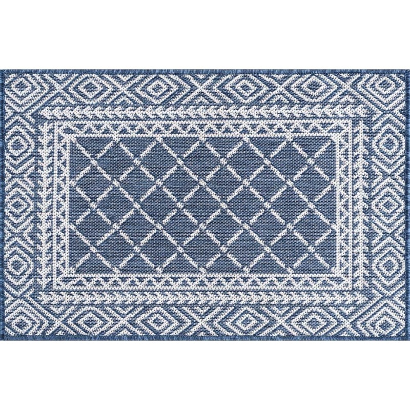 Tayse Rugs Eco Diamond Blue 2 ft. x 3 ft. Indoor/Outdoor Area Rug ECO2106 2×3