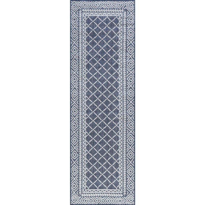 Tayse Rugs Eco Diamond Navy 2 ft. x 8 ft. Indoor/Outdoor Runner Rug ECO2107 2×8