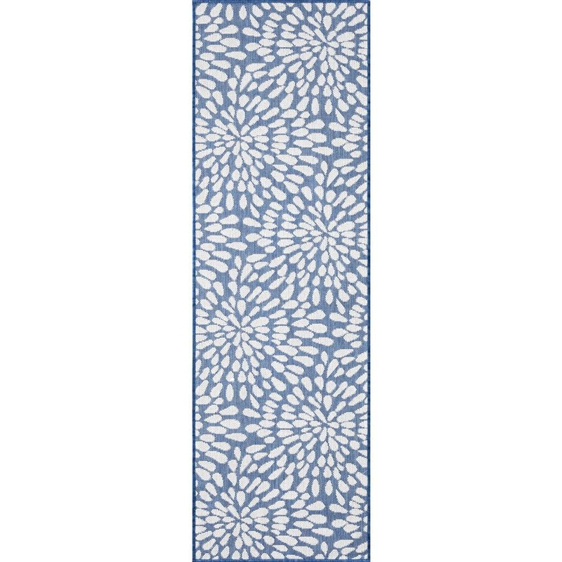 Tayse Rugs Eco Floral Blue 3 ft. x 10 ft. Indoor/Outdoor Runner Rug ECO1902 3×10