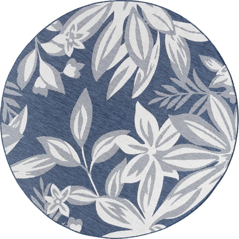 Tayse Rugs Eco Floral Navy 6 ft. Round Indoor/Outdoor Area Rug ECO1705 6RND