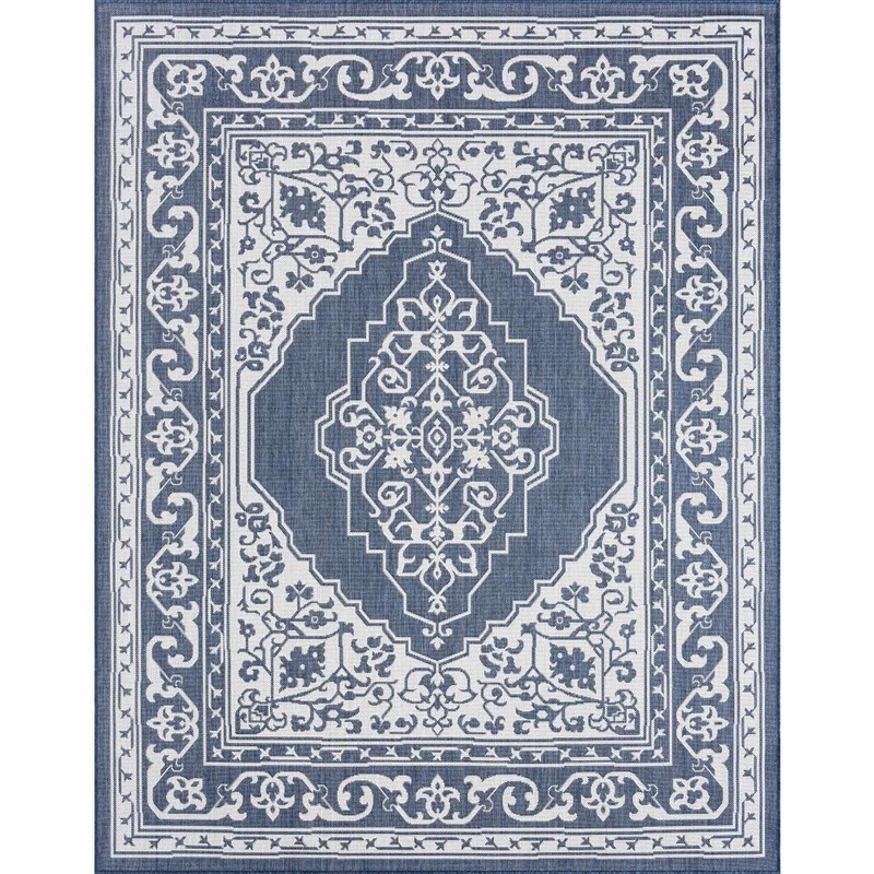 Tayse Rugs Eco Floral Navy 8 ft. x 10 ft. Indoor/Outdoor Area Rug ECO1605 8×10