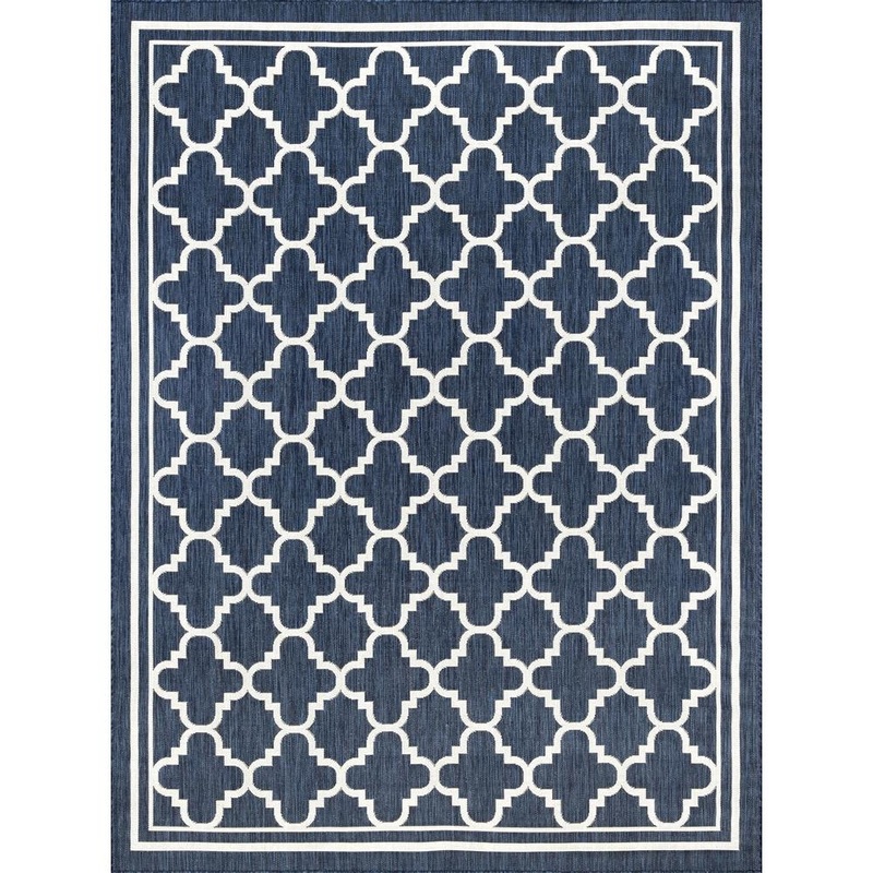 Tayse Rugs Eco Geometric Navy 4 ft. x 6 ft. Indoor/Outdoor Area Rug ECO1305 4×6