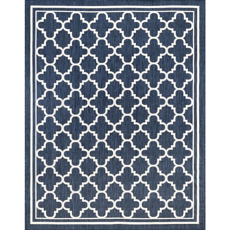 Tayse Rugs Eco Geometric Navy 9 ft. x 12 ft. Indoor/Outdoor Area Rug ECO1305 9×12