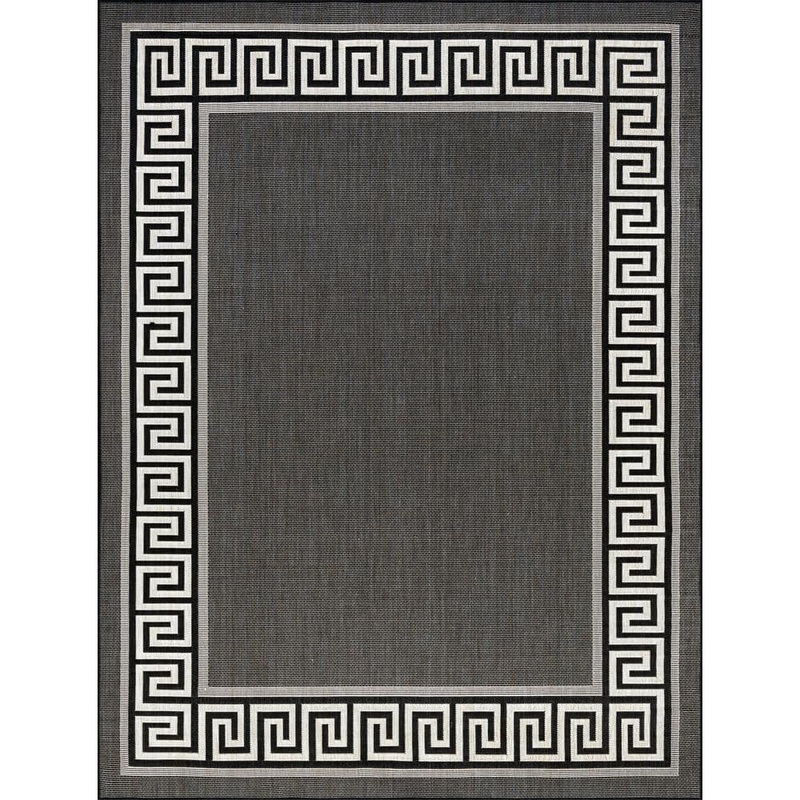 Tayse Rugs Eco Greek Key Black 9 ft. x 12 ft. Indoor/Outdoor Area Rug ECO1000 9×12