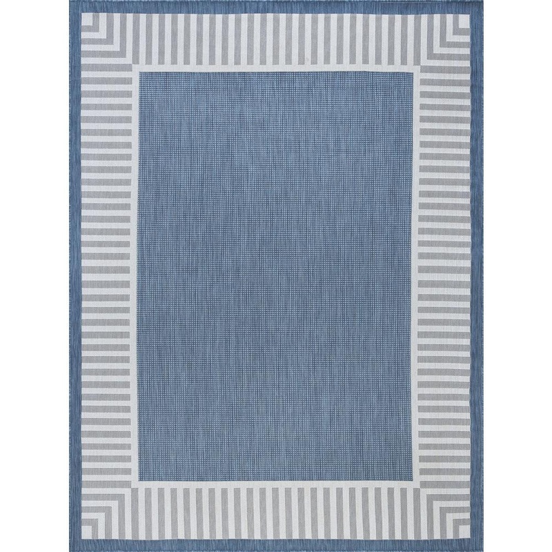 Tayse Rugs Eco Striped Border Blue 4 ft. x 6 ft. Indoor/Outdoor Area Rug ECO1102 4×6