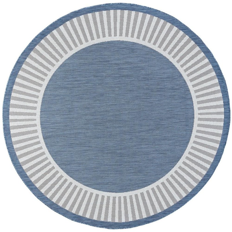 Tayse Rugs Eco Striped Border Blue 6 ft. Round Indoor/Outdoor Area Rug ECO1102 6RND