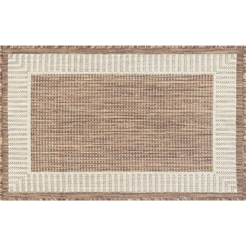 Tayse Rugs Eco Striped Border Brown 2 ft. x 3 ft. Indoor/Outdoor Area Rug ECO1103 2×3