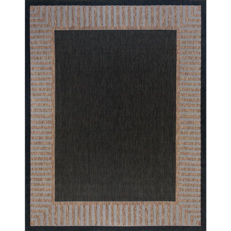Tayse Rugs Eco Striped Border Gold 8 ft. x 10 ft. Indoor/Outdoor Area Rug ECO1101 8×10