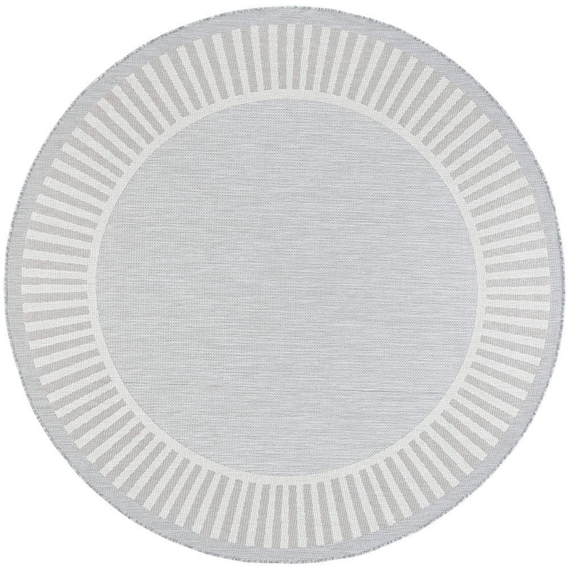 Tayse Rugs Eco Striped Border Gray 8 ft. Round Indoor/Outdoor Area Rug ECO1104 8RND