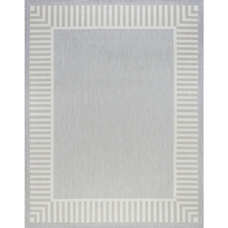 Tayse Rugs Eco Striped Border Gray 8 ft. x 10 ft. Indoor/Outdoor Area Rug ECO1104 8×10