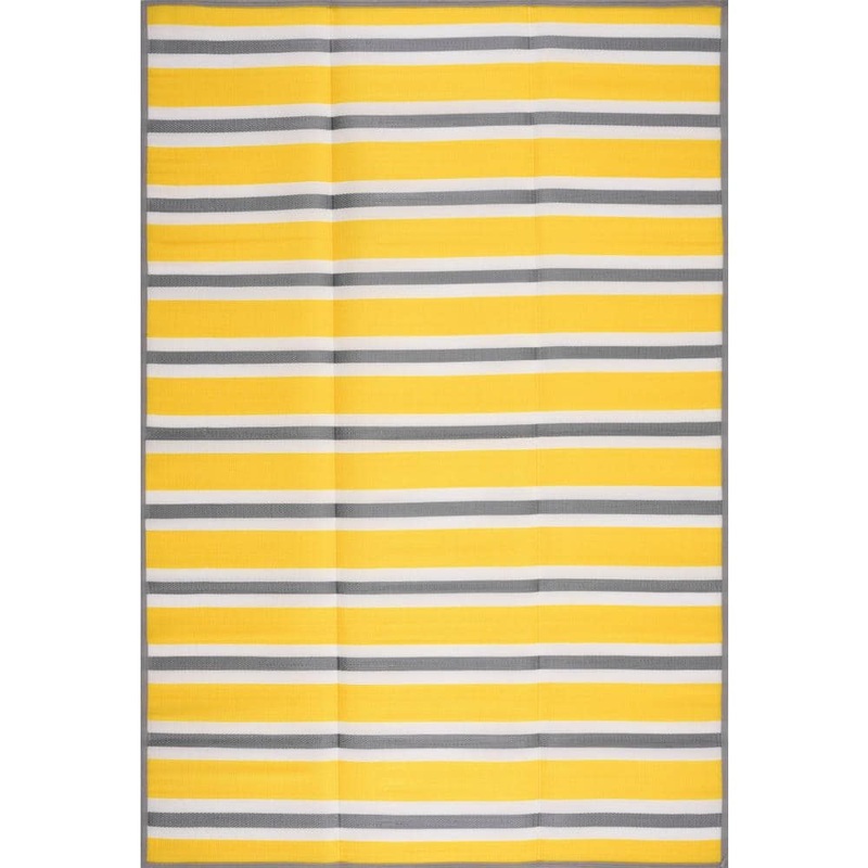 Tayse Rugs Luna 6 ft. x 9 ft. Yellow Stripes Indoor/Outdoor Area Rug LNA1212 6×9