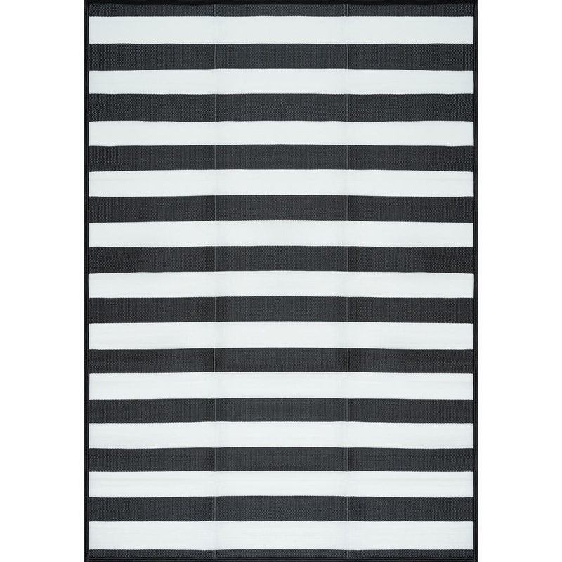 Tayse Rugs Luna Black 5 ft. x 7 ft. Stripes Indoor/Outdoor Area Rug LNA1103 5×7