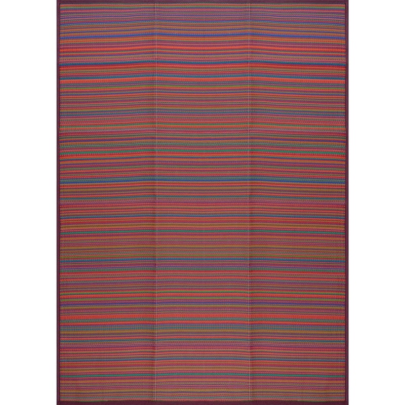 Tayse Rugs Luna Red 8 ft. x 10 ft. Stripes Indoor/Outdoor Area Rug LNA1000 8×10