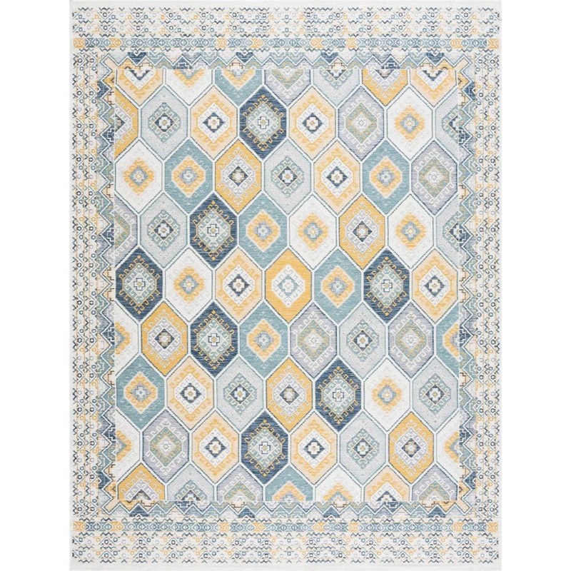 Tayse Rugs Navy Flora 5 ft. X 7 ft. Geometric Indoor/Outdoor Area Rug FLO1007 5×7