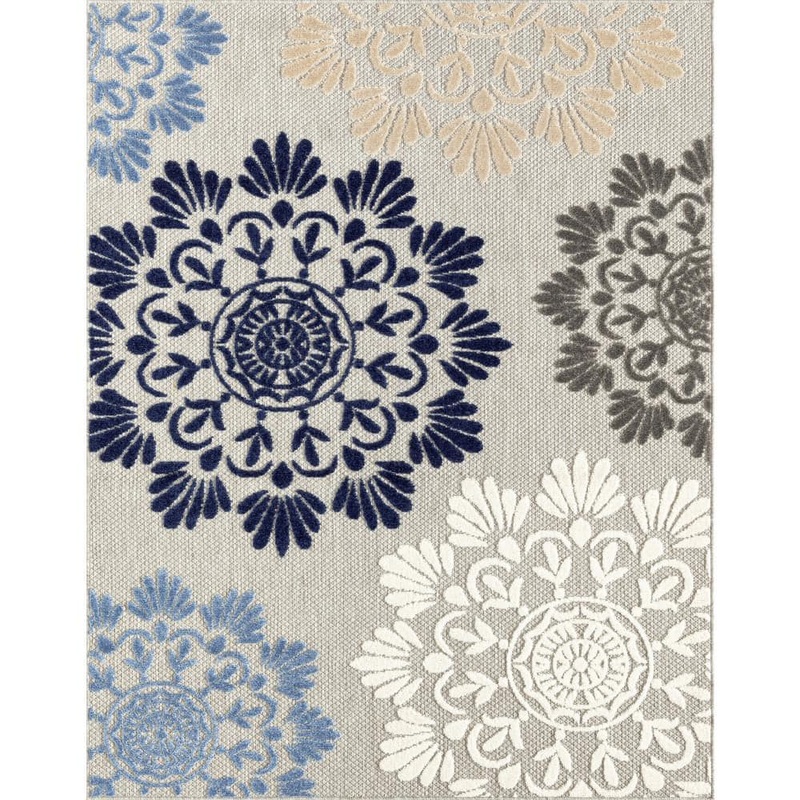 Tayse Rugs Oasis Floral Blue 5 ft. x 7 ft. Indoor/Outdoor Area Rug OAS1106 5×7