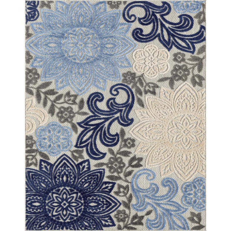 Tayse Rugs Oasis Floral Blue 5 ft. x 7 ft. Indoor/Outdoor Area Rug OAS1306 5×7