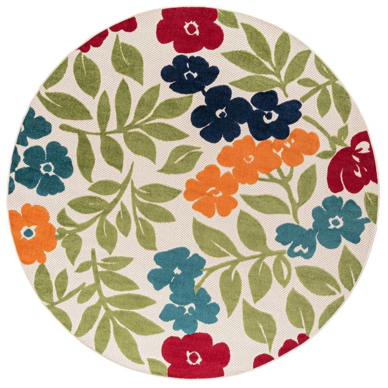 Tayse Rugs Oasis Floral Multi-Color 8 ft. Round Indoor/Outdoor Area Rug OAS1501 8RND