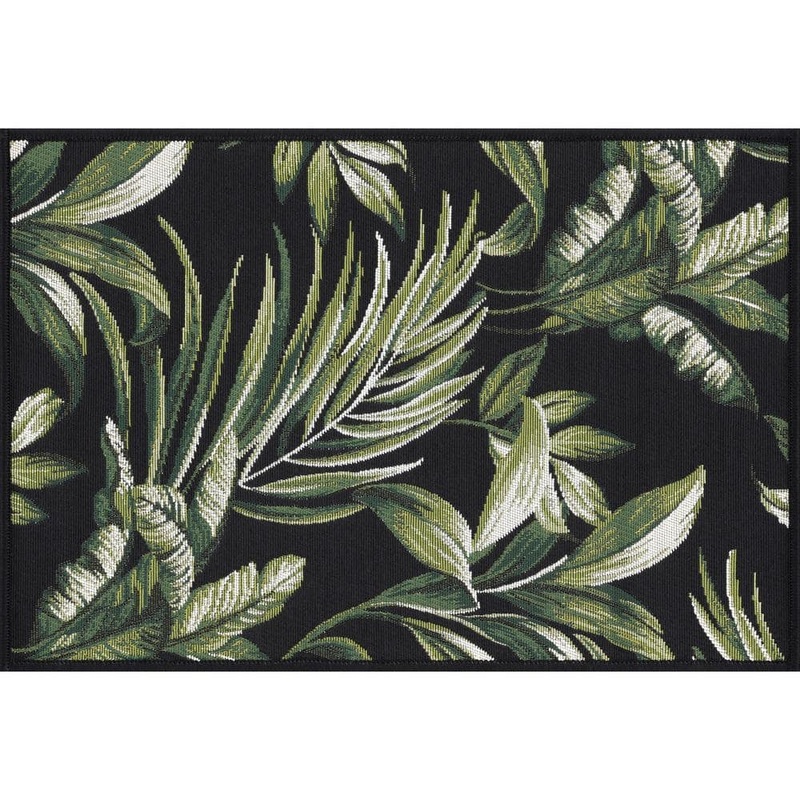 Tayse Rugs Stunning Black 2 ft. x 3 ft. Floral Indoor/Outdoor Area Rug STN1003 2×3