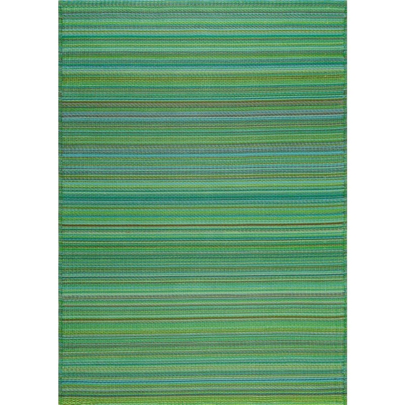 Tayse Rugs Sunset Green 5 ft. x 7 ft. Stripe Indoor/Outdoor Area Rug SUN1404 5×7