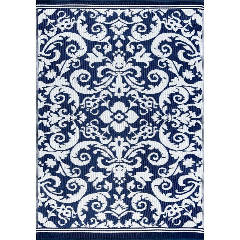 Tayse Rugs Sunset Scroll Navy 9 ft. x 12 ft. Indoor/Outdoor Area Rug SUN1602 9×12