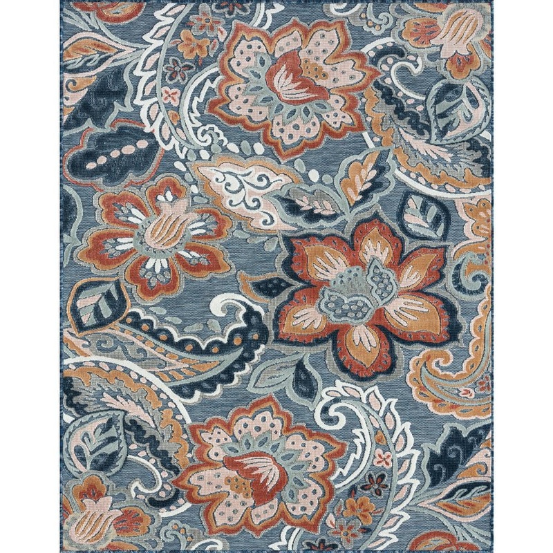 Tayse Rugs Tropic Dark Blue 4 ft. x 6 ft. Floral Indoor/Outdoor Area Rug TRP1307 4×6