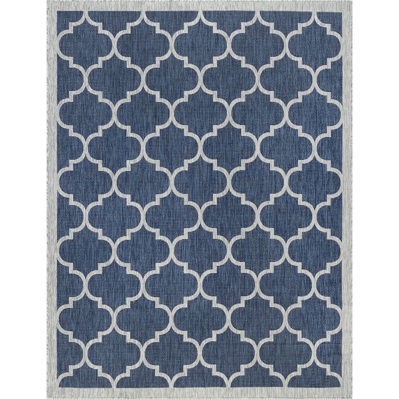 Tayse Rugs Veranda Geometric Navy 5 ft. x 8 ft. Indoor/Outdoor Area Rug VND2407 5×8