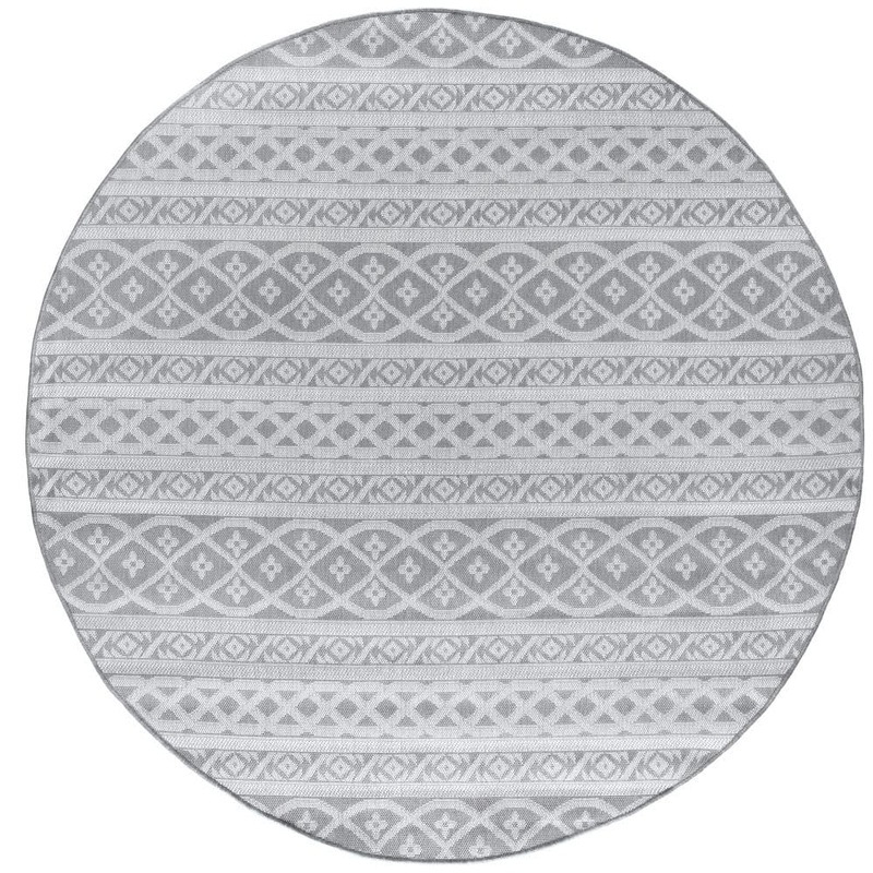 Tayse Rugs Vista Stripe Gray 8 ft. Round Indoor/Outdoor Area Rug VIS1309 8RND