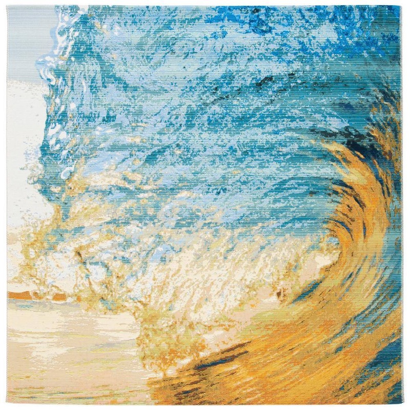 SAFAVIEH Barbados Blue/Gold 8 ft. x 8 ft. Square Gradient Waves Indoor/Outdoor Area Rug BAR510M-8SQ