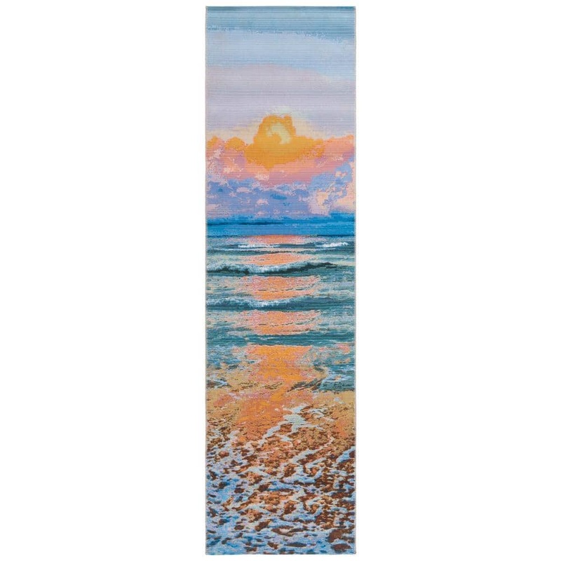 SAFAVIEH Barbados Gold/Blue 3 ft. x 10 ft. Runner Novelty Beach Indoor/Outdoor Area Rug BAR581C-210