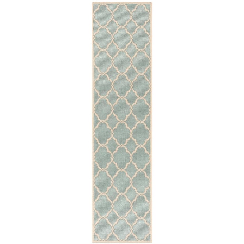 SAFAVIEH Beach House Aqua/Cream 2 ft. x 8 ft. Geometric Indoor/Outdoor Patio  Runner Rug BHS125K-28
